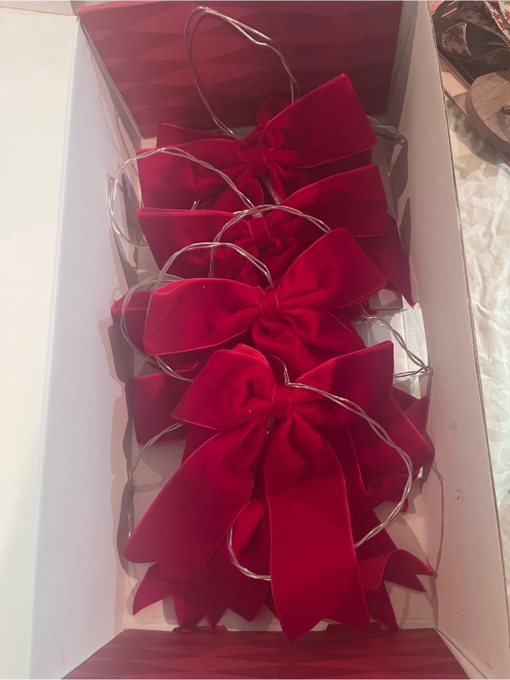 Red Velvet Bow String Lights - Decorative Holiday Bows